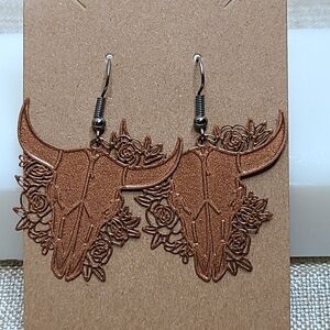 Copper Bull Skull Earrings